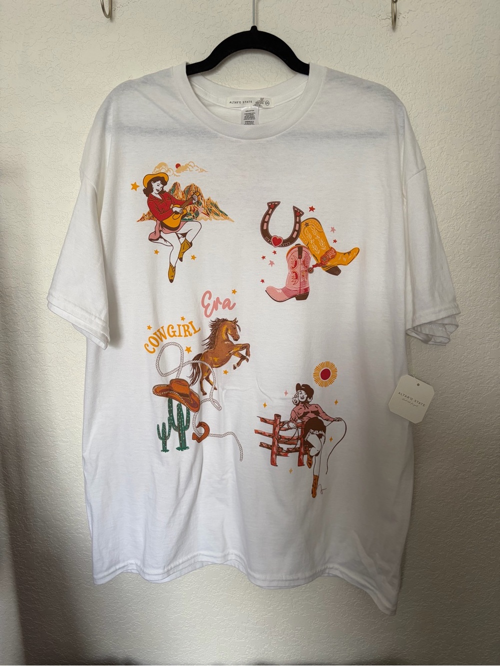 Altar'd State White Short-Sleeve Cowgirl Graphic Tee